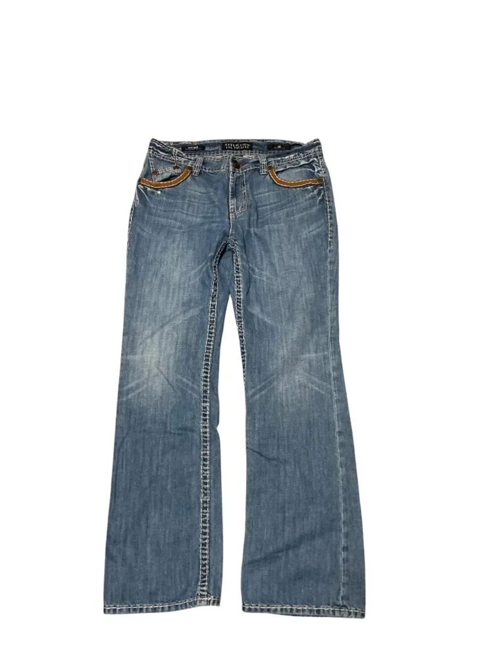 Affliction Cooper Relaxed Boot Cut Jeans Distressed Blue Denim Men’s Sz 36